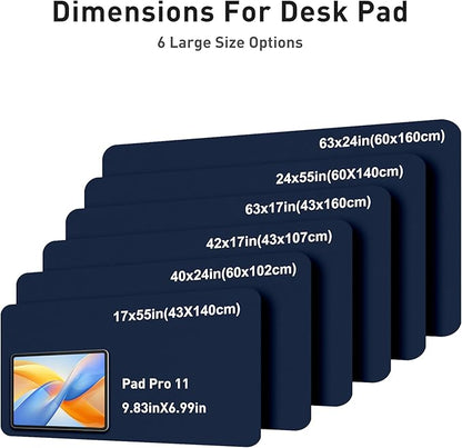 Aothia Faux Leather Desk Mat - Large Mouse Pad, Non - Slip PU Leather Blotter, Waterproof Writing Surface for Office and Home (Dark Blue, 63" x 24") | Desk Pads Blotters - TrueDesk