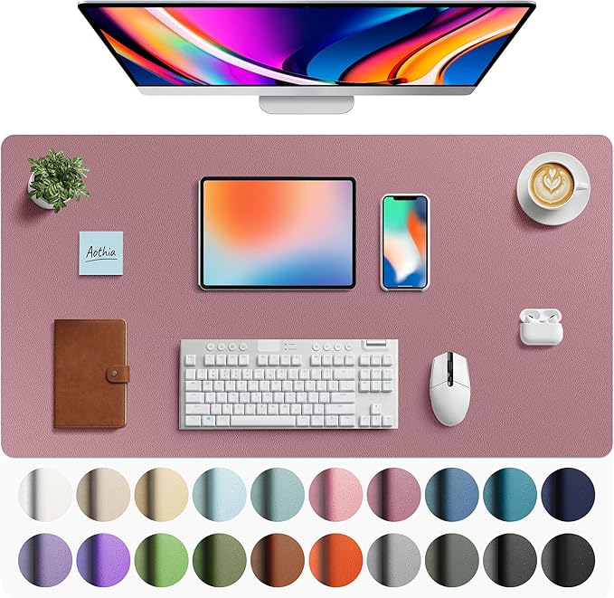 Aothia Faux Leather Desk Mat - Large Mouse Pad, Non - Slip PU Leather Blotter, Waterproof Writing Surface for Office and Home (Dark Pink, 40" x 24") | Desk Pads Blotters - TrueDesk