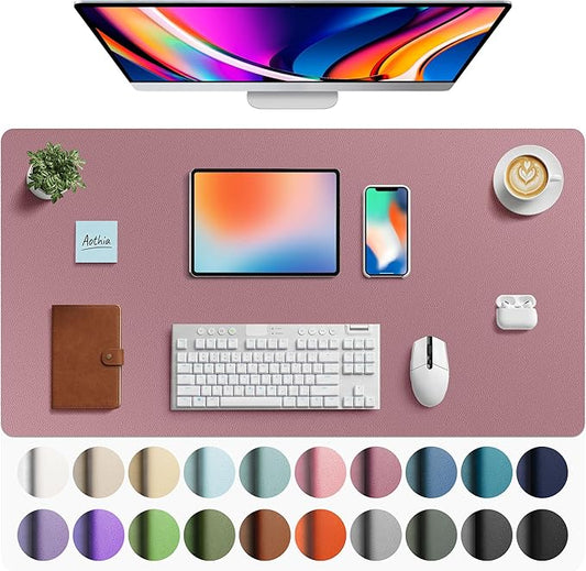 Aothia Faux Leather Desk Mat - Large Mouse Pad, Non - Slip PU Leather Blotter, Waterproof Writing Surface for Office and Home (Dark Pink, 40" x 24") | Desk Pads Blotters - TrueDesk
