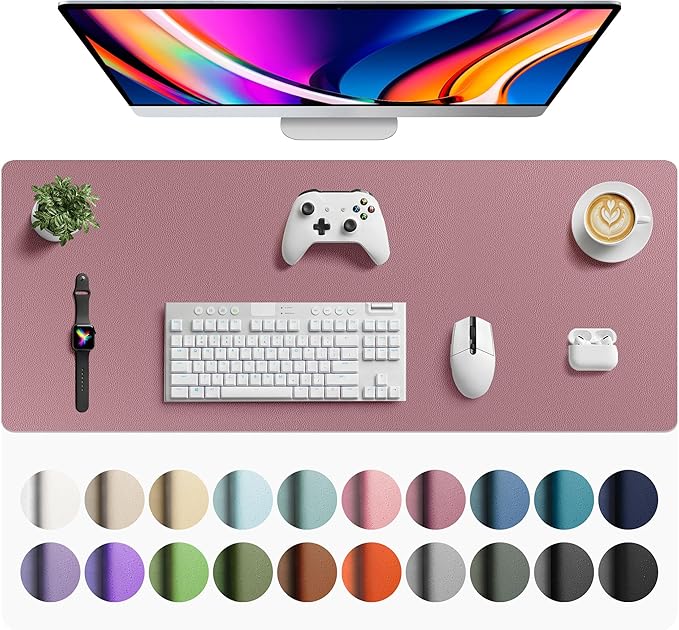 Aothia Faux Leather Desk Mat - Large Mouse Pad, Non - Slip PU Leather Blotter, Waterproof Writing Surface for Office and Home (Dark Pink, 42" x 17") | Desk Pads Blotters - TrueDesk