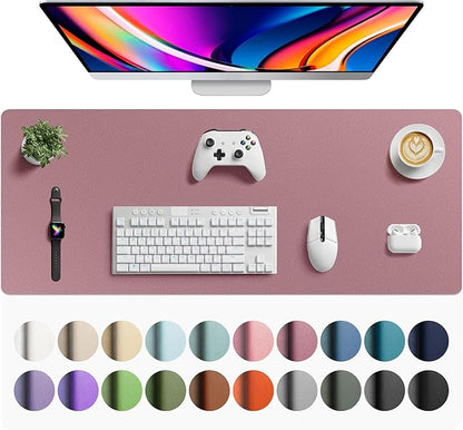 Aothia Faux Leather Desk Mat - Large Mouse Pad, Non - Slip PU Leather Blotter, Waterproof Writing Surface for Office and Home (Dark Pink, 42" x 17") | Desk Pads Blotters - TrueDesk