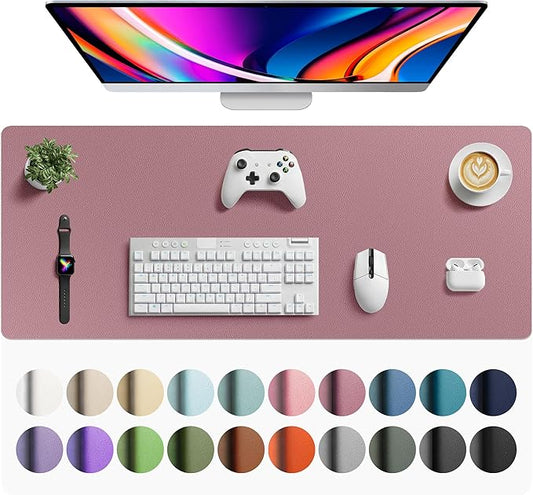 Aothia Faux Leather Desk Mat - Large Mouse Pad, Non - Slip PU Leather Blotter, Waterproof Writing Surface for Office and Home (Dark Pink, 42" x 17") | Desk Pads Blotters - TrueDesk
