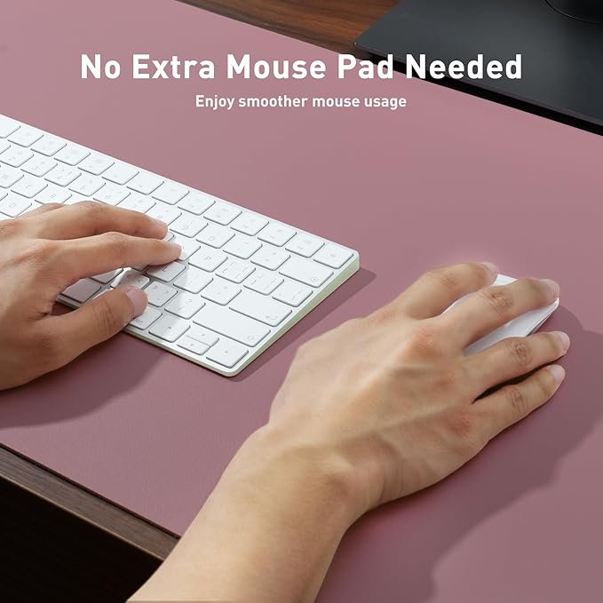Aothia Faux Leather Desk Mat – Large Mouse Pad, Non - Slip PU Leather Blotter, Waterproof Writing Surface for Office and Home (Dark Pink, 47.2" x 23.6") | Desk Pads Blotters - TrueDesk