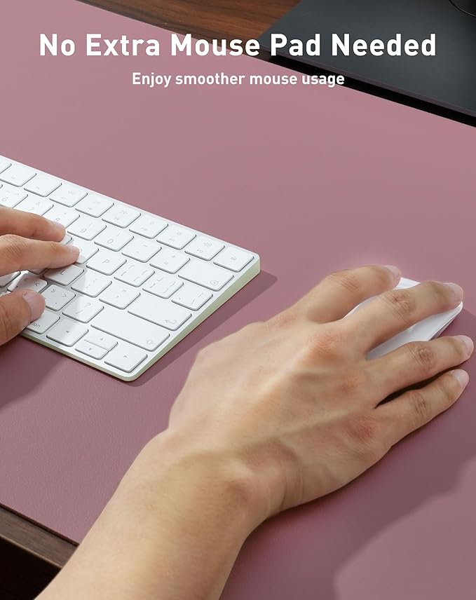 Aothia Faux Leather Desk Mat - Large Mouse Pad, Non - Slip PU Leather Blotter, Waterproof Writing Surface for Office and Home (Dark Pink, 63" x 17") | Desk Pads Blotters - TrueDesk