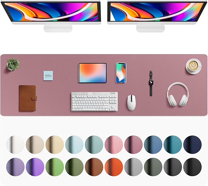 Aothia Faux Leather Desk Mat - Large Mouse Pad, Non - Slip PU Leather Blotter, Waterproof Writing Surface for Office and Home (Dark Pink, 63" x 17") | Desk Pads Blotters - TrueDesk