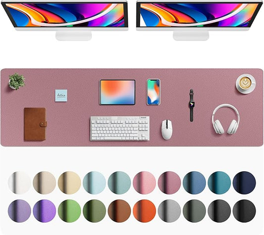 Aothia Faux Leather Desk Mat - Large Mouse Pad, Non - Slip PU Leather Blotter, Waterproof Writing Surface for Office and Home (Dark Pink, 63" x 17") | Desk Pads Blotters - TrueDesk