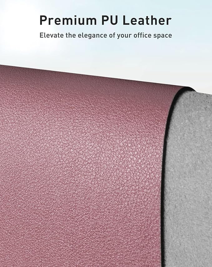 Aothia Faux Leather Desk Mat - Large Mouse Pad, Non - Slip PU Leather Blotter, Waterproof Writing Surface for Office and Home (Dark Pink, 63" x 17") | Desk Pads Blotters - TrueDesk