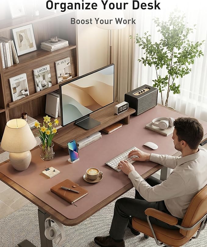 Aothia Faux Leather Desk Mat - Large Mouse Pad, Non - Slip PU Leather Blotter, Waterproof Writing Surface for Office and Home (Dark Pink, 63" x 17") | Desk Pads Blotters - TrueDesk