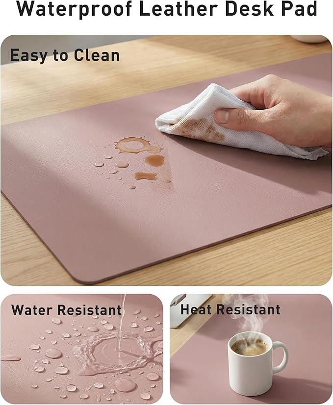 Aothia Faux Leather Desk Mat - Large Mouse Pad, Non - Slip PU Leather Blotter, Waterproof Writing Surface for Office and Home (Dark Pink, 63" x 17") | Desk Pads Blotters - TrueDesk