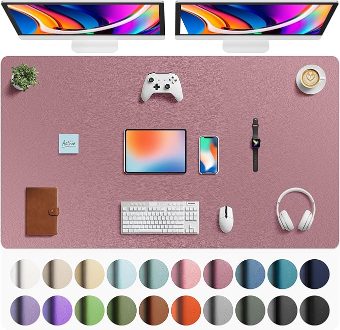 Aothia Faux Leather Desk Mat - Large Mouse Pad, Non - Slip PU Leather Blotter, Waterproof Writing Surface for Office and Home (Dark Pink, 63" x 24") | Desk Pads Blotters - TrueDesk