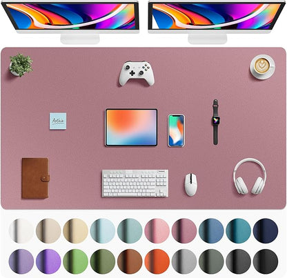 Aothia Faux Leather Desk Mat - Large Mouse Pad, Non - Slip PU Leather Blotter, Waterproof Writing Surface for Office and Home (Dark Pink, 63" x 24") | Desk Pads Blotters - TrueDesk