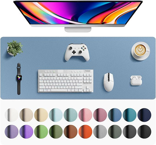 Aothia Faux Leather Desk Mat - Large Mouse Pad, Non - Slip PU Leather Blotter, Waterproof Writing Surface for Office and Home (Denim Blue, 42" x 17") | Desk Pads Blotters - TrueDesk