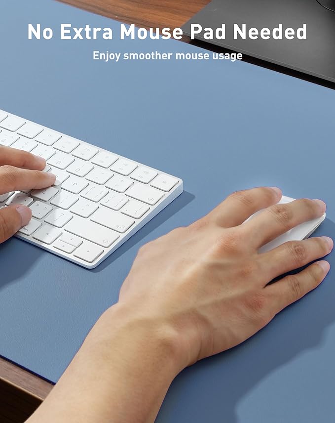 Aothia Faux Leather Desk Mat - Large Mouse Pad, Non - Slip PU Leather Blotter, Waterproof Writing Surface for Office and Home (Denim Blue, 42" x 17") | Desk Pads Blotters - TrueDesk
