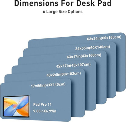 Aothia Faux Leather Desk Mat - Large Mouse Pad, Non - Slip PU Leather Blotter, Waterproof Writing Surface for Office and Home (Denim Blue, 42" x 17") | Desk Pads Blotters - TrueDesk
