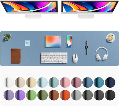 Aothia Faux Leather Desk Mat - Large Mouse Pad, Non - Slip PU Leather Blotter, Waterproof Writing Surface for Office and Home (Denim Blue, 63" x 17") | Desk Pads Blotters - TrueDesk