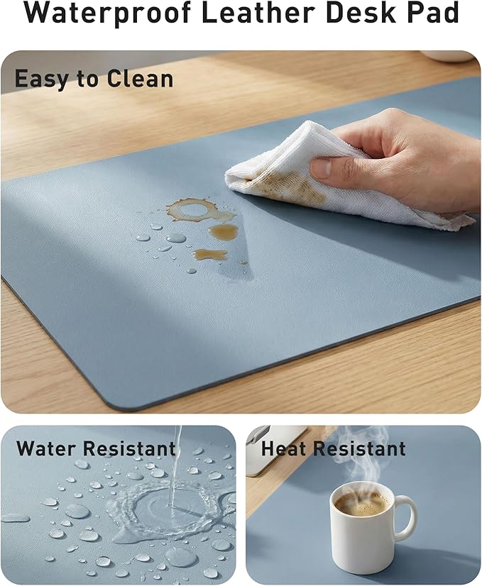 Aothia Faux Leather Desk Mat - Large Mouse Pad, Non - Slip PU Leather Blotter, Waterproof Writing Surface for Office and Home (Denim Blue, 63" x 17") | Desk Pads Blotters - TrueDesk