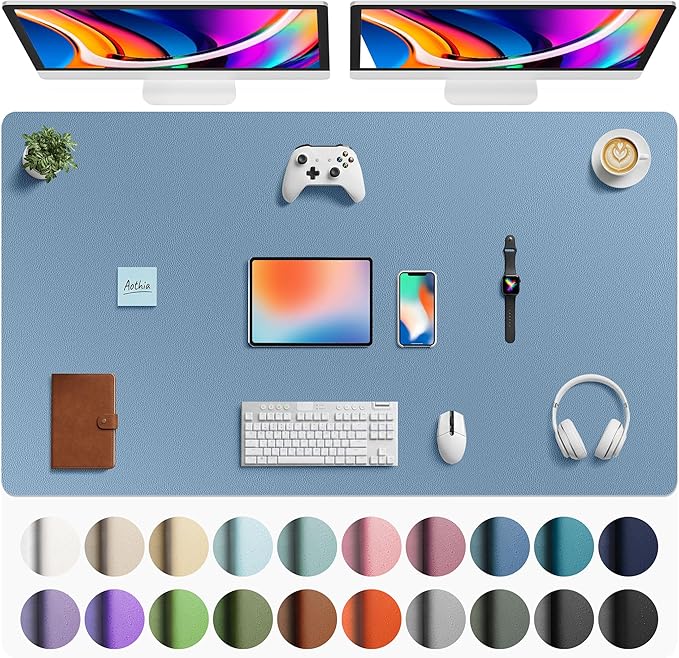 Aothia Faux Leather Desk Mat - Large Mouse Pad, Non - Slip PU Leather Blotter, Waterproof Writing Surface for Office and Home (Denim Blue, 63" x 24") | Desk Pads Blotters - TrueDesk