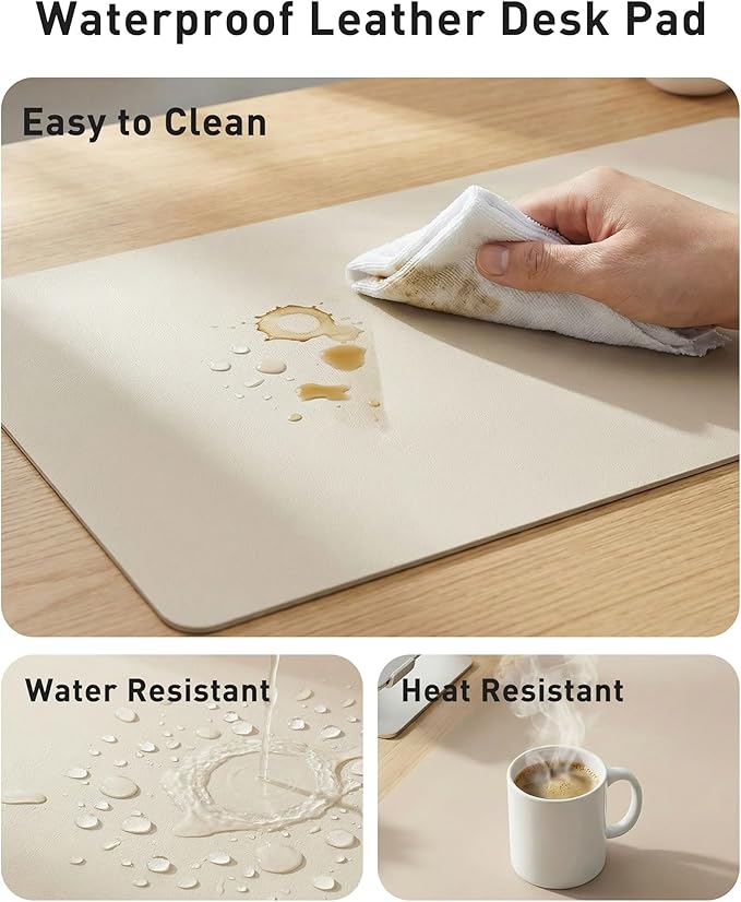 Aothia Faux Leather Desk Mat - Large Mouse Pad, Non - Slip PU Leather Blotter, Waterproof Writing Surface for Office and Home (Eggshell, 40" x 24") | Desk Pads Blotters - TrueDesk