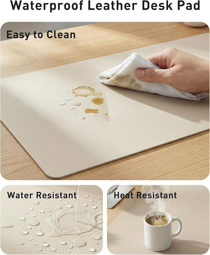 Aothia Faux Leather Desk Mat - Large Mouse Pad, Non - Slip PU Leather Blotter, Waterproof Writing Surface for Office and Home (Eggshell, 42" x 17") | Desk Pads Blotters - TrueDesk