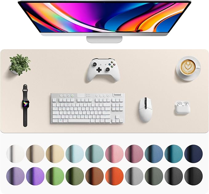 Aothia Faux Leather Desk Mat - Large Mouse Pad, Non - Slip PU Leather Blotter, Waterproof Writing Surface for Office and Home (Eggshell, 42" x 17") | Desk Pads Blotters - TrueDesk