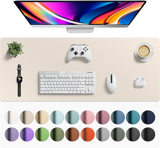Aothia Faux Leather Desk Mat - Large Mouse Pad, Non - Slip PU Leather Blotter, Waterproof Writing Surface for Office and Home (Eggshell, 42" x 17") | Desk Pads Blotters - TrueDesk