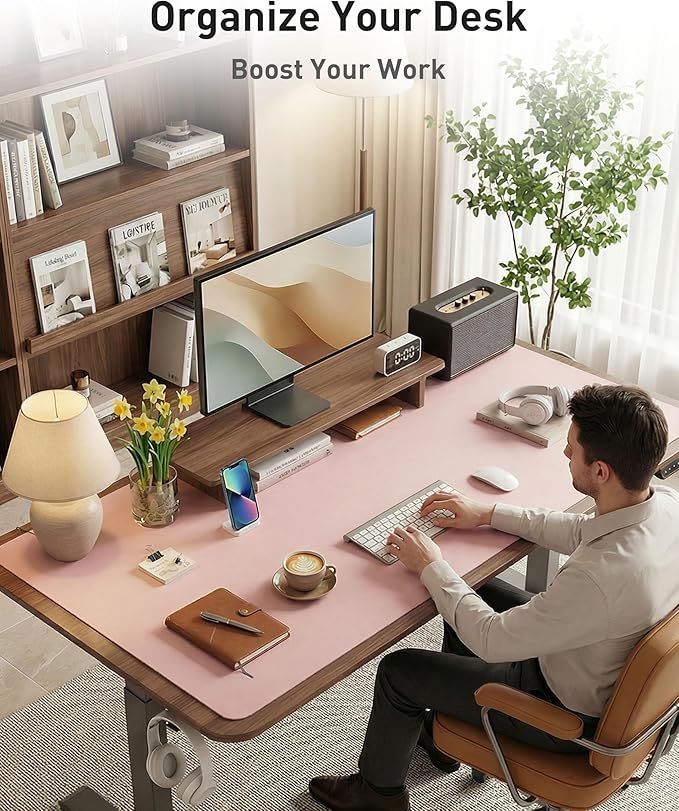 Aothia Faux Leather Desk Mat - Large Mouse Pad, Non - Slip PU Leather Blotter, Waterproof Writing Surface for Office and Home (Fairy Pink, 40" x 24") | Desk Pads Blotters - TrueDesk
