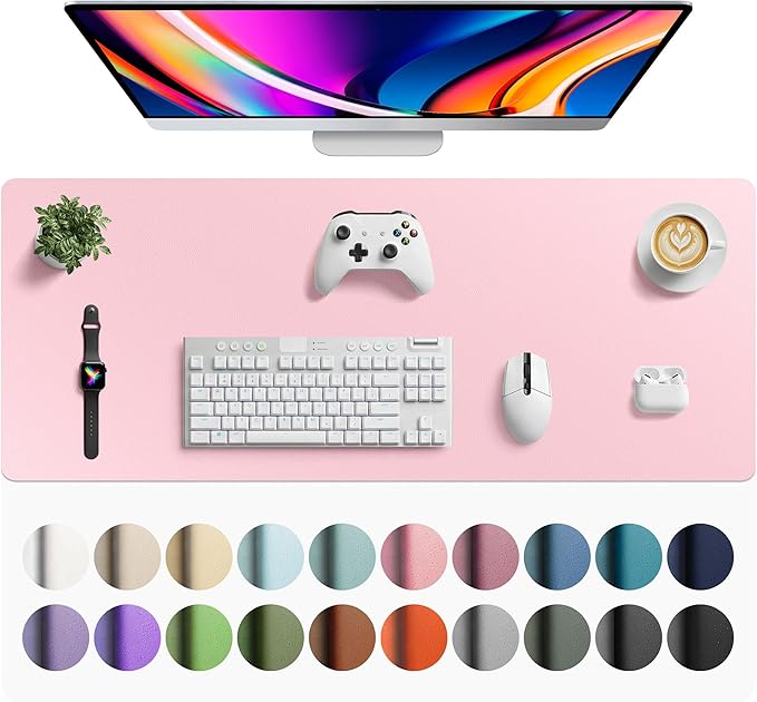 Aothia Faux Leather Desk Mat - Large Mouse Pad, Non - Slip PU Leather Blotter, Waterproof Writing Surface for Office and Home (Fairy Pink, 42" x 17") | Desk Pads Blotters - TrueDesk