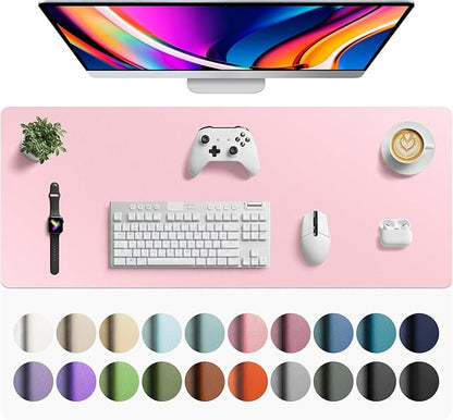 Aothia Faux Leather Desk Mat - Large Mouse Pad, Non - Slip PU Leather Blotter, Waterproof Writing Surface for Office and Home (Fairy Pink, 42" x 17") | Desk Pads Blotters - TrueDesk