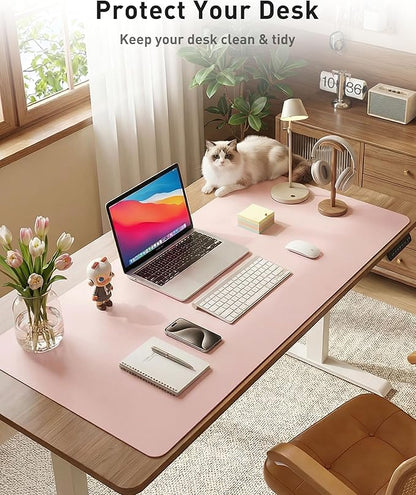 Aothia Faux Leather Desk Mat - Large Mouse Pad, Non - Slip PU Leather Blotter, Waterproof Writing Surface for Office and Home (Fairy Pink, 42" x 17") | Desk Pads Blotters - TrueDesk