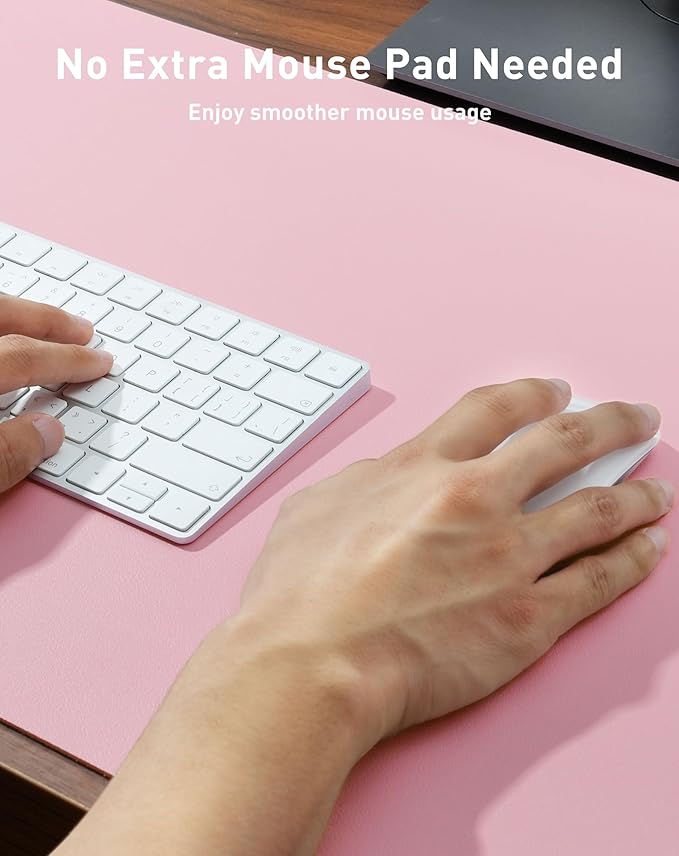 Aothia Faux Leather Desk Mat - Large Mouse Pad, Non - Slip PU Leather Blotter, Waterproof Writing Surface for Office and Home (Fairy Pink, 63" x 17") | Desk Pads Blotters - TrueDesk