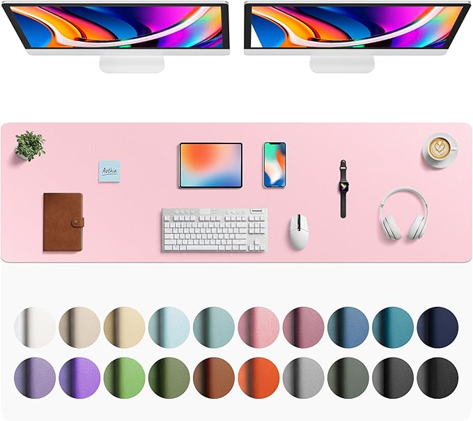 Aothia Faux Leather Desk Mat - Large Mouse Pad, Non - Slip PU Leather Blotter, Waterproof Writing Surface for Office and Home (Fairy Pink, 63" x 17") | Desk Pads Blotters - TrueDesk