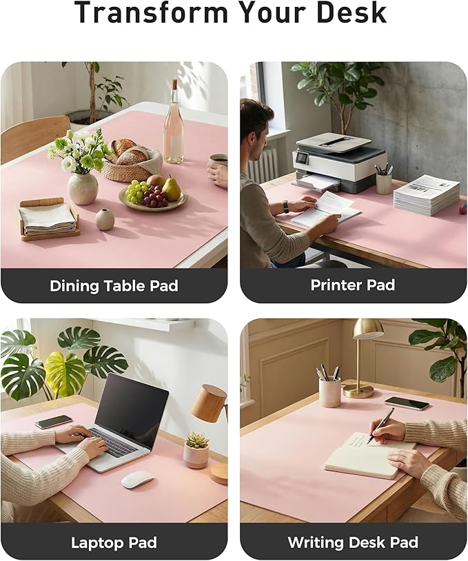 Aothia Faux Leather Desk Mat - Large Mouse Pad, Non - Slip PU Leather Blotter, Waterproof Writing Surface for Office and Home (Fairy Pink, 63" x 17") | Desk Pads Blotters - TrueDesk