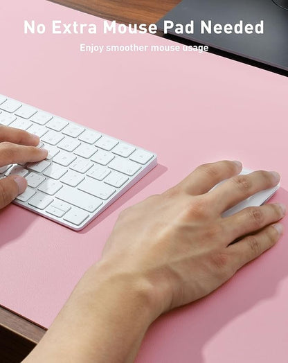 Aothia Faux Leather Desk Mat - Large Mouse Pad, Non - Slip PU Leather Blotter, Waterproof Writing Surface for Office and Home (Fairy Pink, 63" x 24") | Desk Pads Blotters - TrueDesk