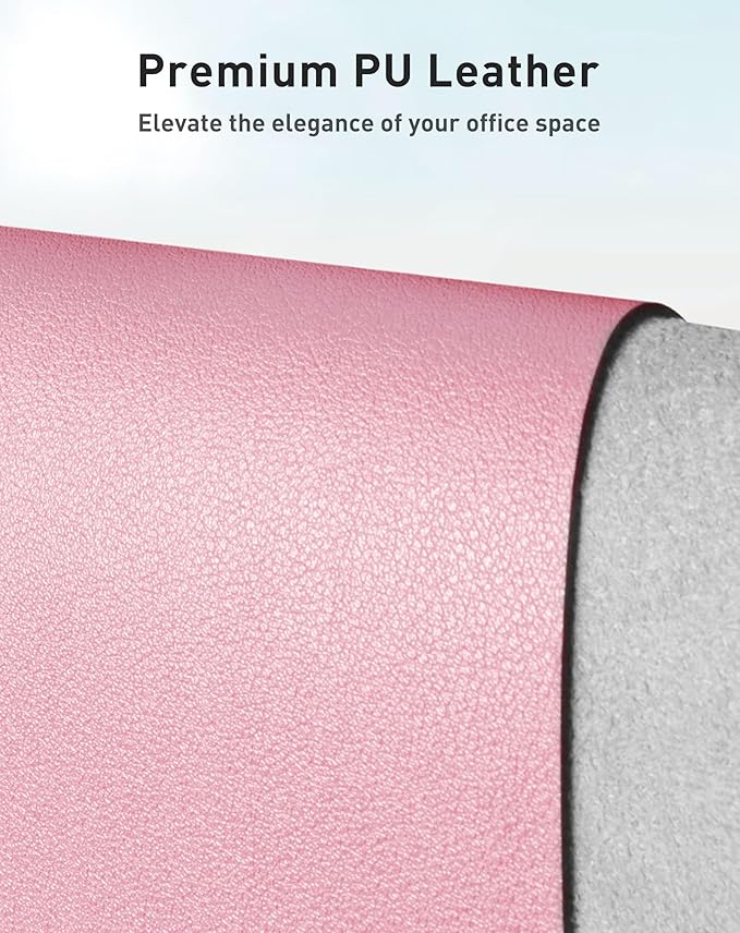 Aothia Faux Leather Desk Mat - Large Mouse Pad, Non - Slip PU Leather Blotter, Waterproof Writing Surface for Office and Home (Fairy Pink, 63" x 24") | Desk Pads Blotters - TrueDesk
