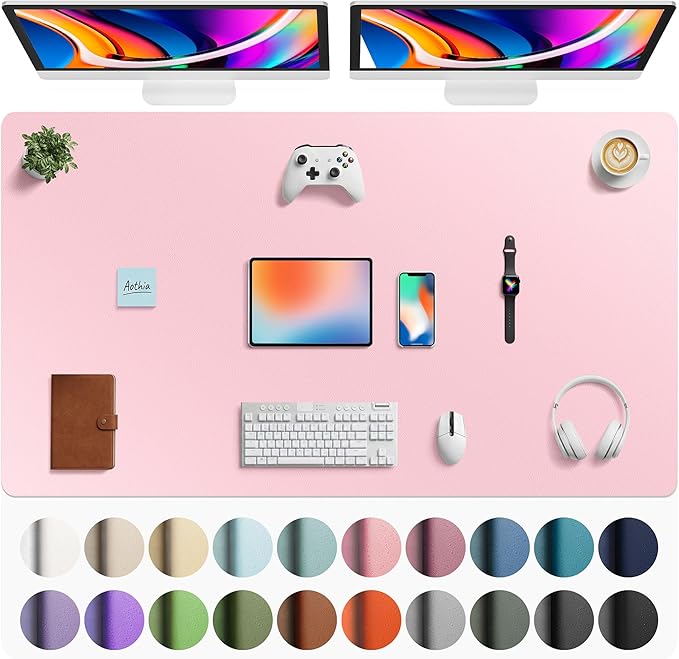 Aothia Faux Leather Desk Mat - Large Mouse Pad, Non - Slip PU Leather Blotter, Waterproof Writing Surface for Office and Home (Fairy Pink, 63" x 24") | Desk Pads Blotters - TrueDesk