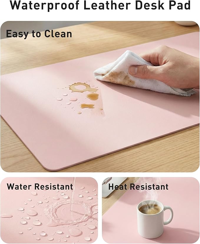 Aothia Faux Leather Desk Mat - Large Mouse Pad, Non - Slip PU Leather Blotter, Waterproof Writing Surface for Office and Home (Fairy Pink, 63" x 24") | Desk Pads Blotters - TrueDesk