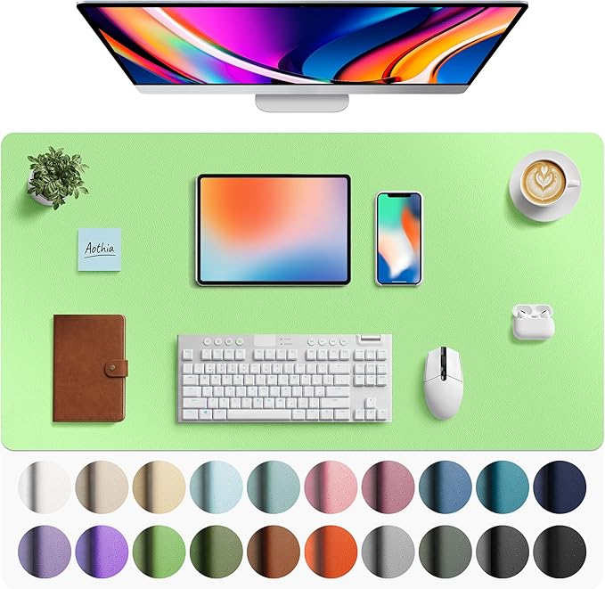 Aothia Faux Leather Desk Mat - Large Mouse Pad, Non - Slip PU Leather Blotter, Waterproof Writing Surface for Office and Home (Foam Green, 40" x 24") | Desk Pads Blotters - TrueDesk