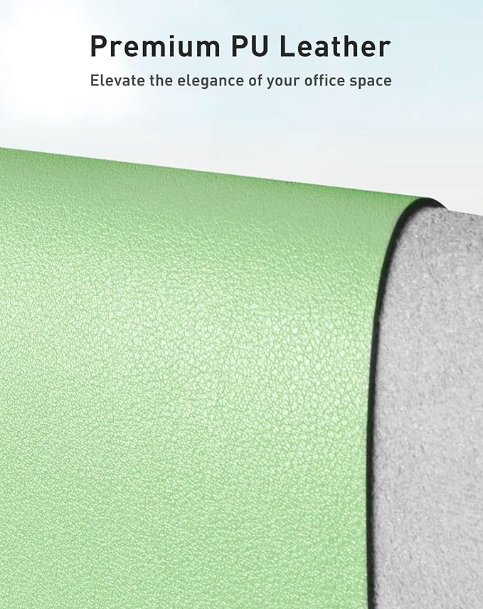 Aothia Faux Leather Desk Mat - Large Mouse Pad, Non - Slip PU Leather Blotter, Waterproof Writing Surface for Office and Home (Foam Green, 42" x 17") | Desk Pads Blotters - TrueDesk