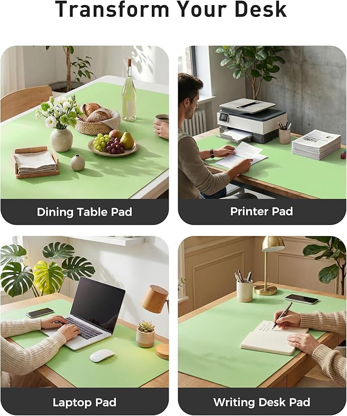 Aothia Faux Leather Desk Mat - Large Mouse Pad, Non - Slip PU Leather Blotter, Waterproof Writing Surface for Office and Home (Foam Green, 42" x 17") | Desk Pads Blotters - TrueDesk