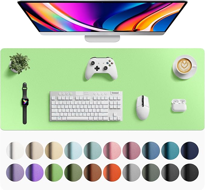 Aothia Faux Leather Desk Mat - Large Mouse Pad, Non - Slip PU Leather Blotter, Waterproof Writing Surface for Office and Home (Foam Green, 42" x 17") | Desk Pads Blotters - TrueDesk