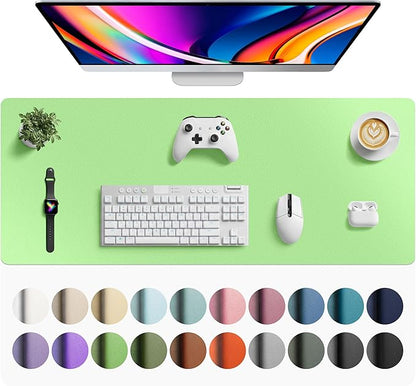 Aothia Faux Leather Desk Mat - Large Mouse Pad, Non - Slip PU Leather Blotter, Waterproof Writing Surface for Office and Home (Foam Green, 42" x 17") | Desk Pads Blotters - TrueDesk