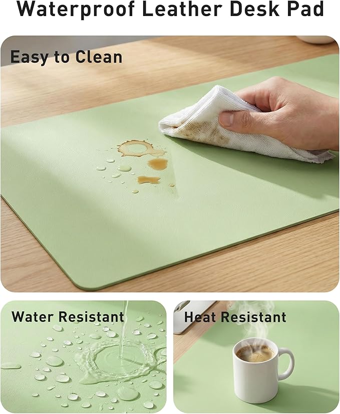 Aothia Faux Leather Desk Mat - Large Mouse Pad, Non - Slip PU Leather Blotter, Waterproof Writing Surface for Office and Home (Foam Green, 42" x 17") | Desk Pads Blotters - TrueDesk