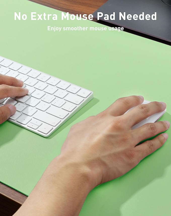 Aothia Faux Leather Desk Mat - Large Mouse Pad, Non - Slip PU Leather Blotter, Waterproof Writing Surface for Office and Home (Foam Green, 42" x 17") | Desk Pads Blotters - TrueDesk