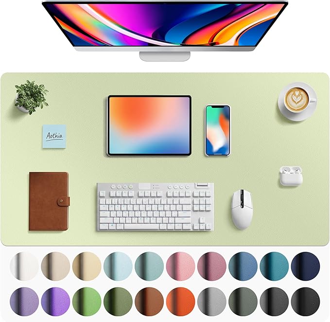 Aothia Faux Leather Desk Mat - Large Mouse Pad, Non - Slip PU Leather Blotter, Waterproof Writing Surface for Office and Home (Grass Green, 40" x 24") | Desk Pads Blotters - TrueDesk