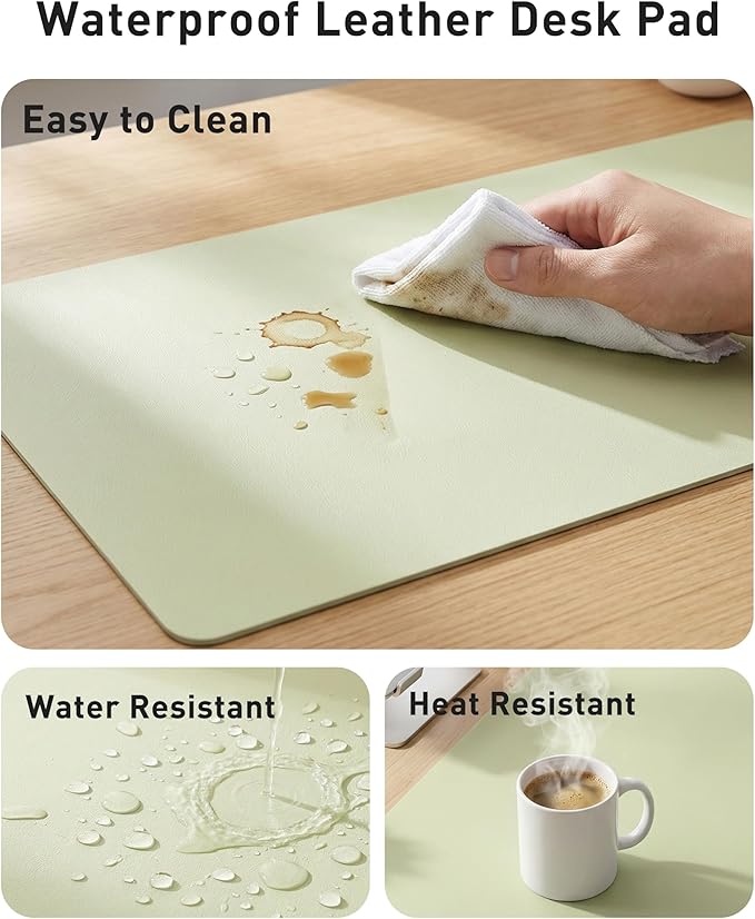 Aothia Faux Leather Desk Mat - Large Mouse Pad, Non - Slip PU Leather Blotter, Waterproof Writing Surface for Office and Home (Grass Green, 40" x 24") | Desk Pads Blotters - TrueDesk