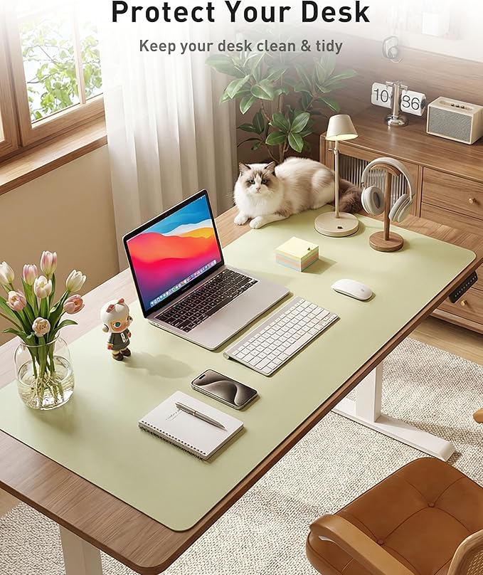 Aothia Faux Leather Desk Mat - Large Mouse Pad, Non - Slip PU Leather Blotter, Waterproof Writing Surface for Office and Home (Grass Green, 40" x 24") | Desk Pads Blotters - TrueDesk