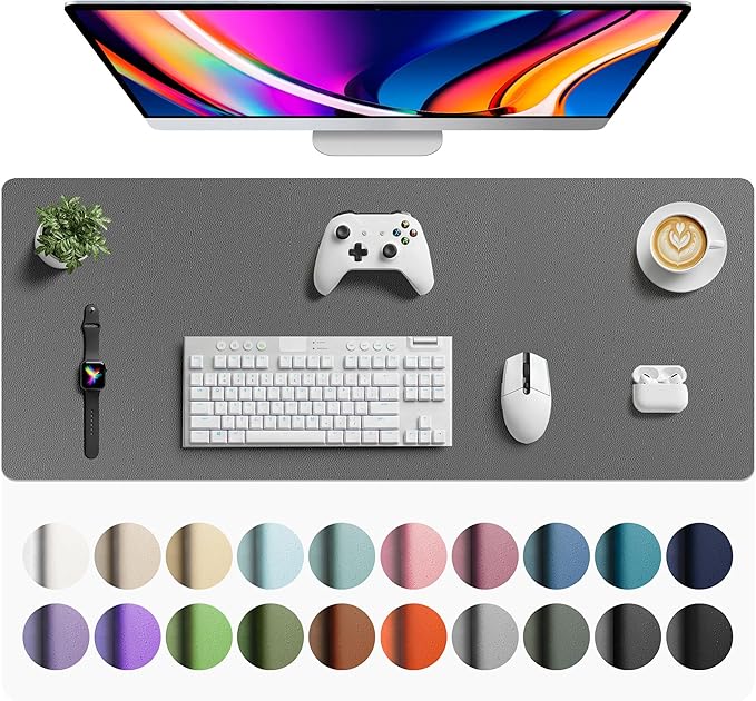 Aothia Faux Leather Desk Mat - Large Mouse Pad, Non - Slip PU Leather Blotter, Waterproof Writing Surface for Office and Home (Grey, 42" x 17") | Desk Pads Blotters - TrueDesk