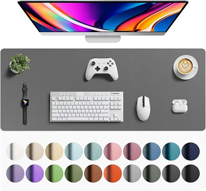 Aothia Faux Leather Desk Mat - Large Mouse Pad, Non - Slip PU Leather Blotter, Waterproof Writing Surface for Office and Home (Grey, 42" x 17") | Desk Pads Blotters - TrueDesk