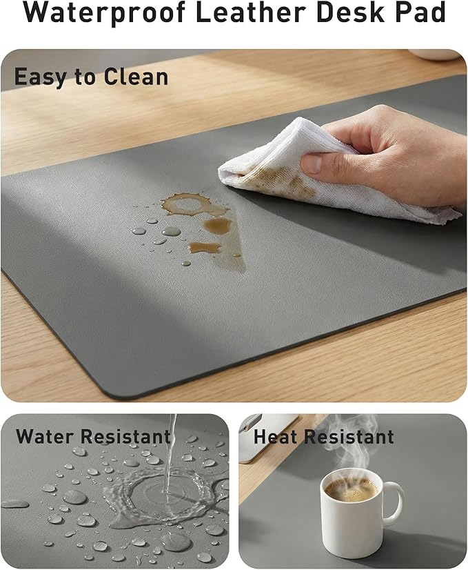 Aothia Faux Leather Desk Mat - Large Mouse Pad, Non - Slip PU Leather Blotter, Waterproof Writing Surface for Office and Home (Grey, 63" x 17") | Desk Pads Blotters - TrueDesk