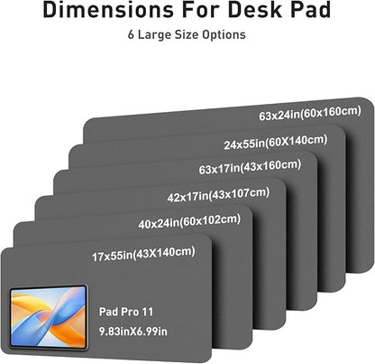 Aothia Faux Leather Desk Mat - Large Mouse Pad, Non - Slip PU Leather Blotter, Waterproof Writing Surface for Office and Home (Grey, 63" x 17") | Desk Pads Blotters - TrueDesk